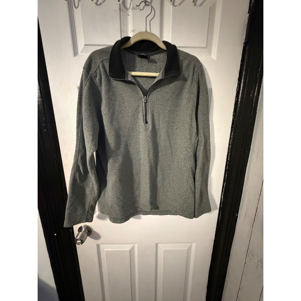 Lands End Mens Fleece Quarter Zip Pullover Gray Heather Size L 42-44 Mock Neck